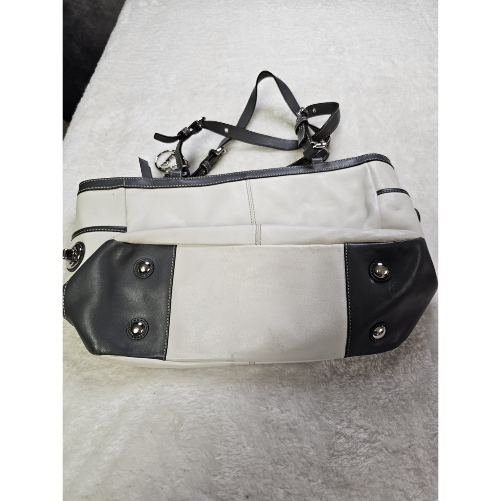 Coach Pleated Leather‎ White & Gray Tote Bag Purse Purple Inside Silver Hardware - Picture 10 of 12
